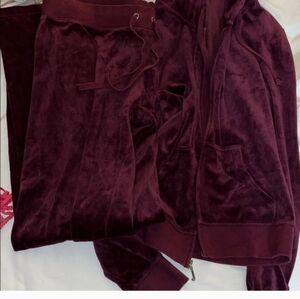 Juicy Couture Burgundy Velour Tracksuit . Sweater Size Small Pants Medium.